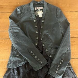 Free People Ruffles Romance Jacket in Washed Black (Size XS)